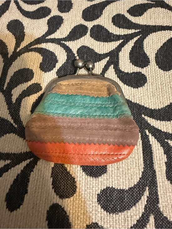 Fossil Accessories - Fossil Striped Leather Coin Purse in Teal, Brown & Orange